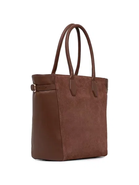 Geantă shopper Guess din piele de căprioară maro