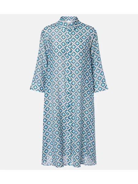 Rochie midi Max Mara de mătase cu imagine albastru