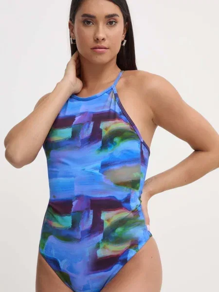 Jednodílné plavky Casall High Neck Printed měkký košík modré