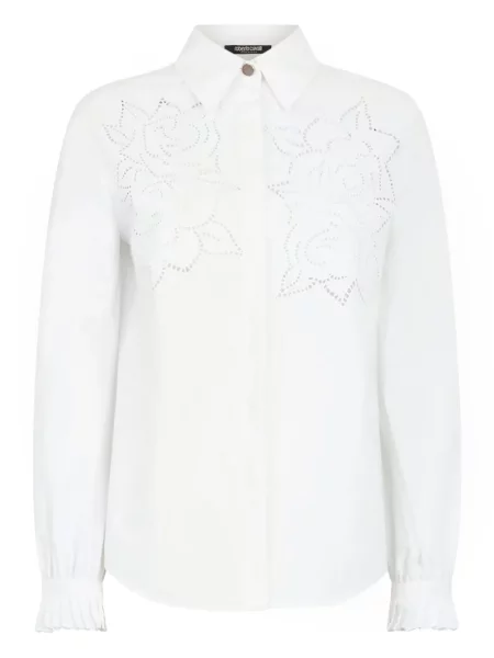 Cămașă Roberto Cavalli cu broderie cu model floral alb