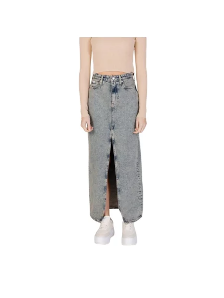 Maksi spódnica jeansowa Calvin Klein Jeans z wysoką talią niebieska