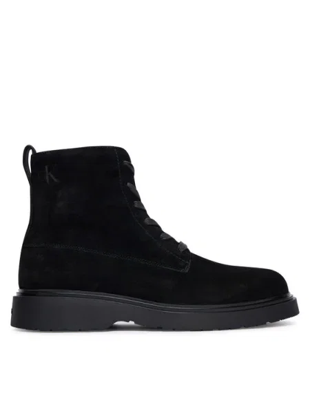 Велурени обувки Calvin Klein COMBAT ESS LACE UP ZIP BOOT SU мъжки черно