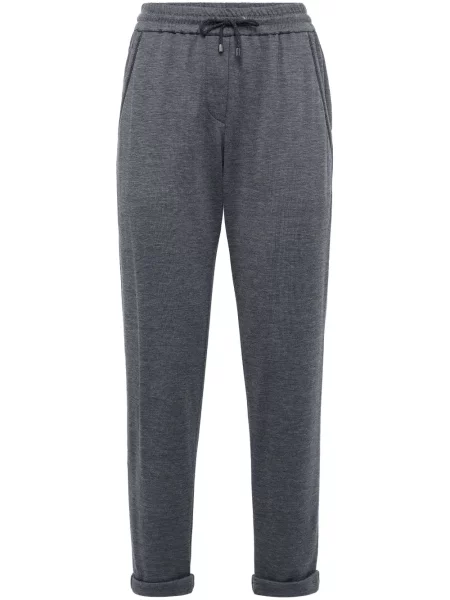 Pantaloni Brunello Cucinelli de mătase alergare gri