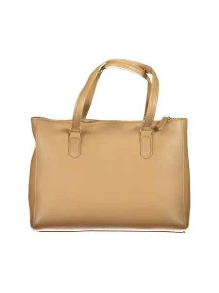 Lniana shopperka Valentino By Mario Valentino beżowa