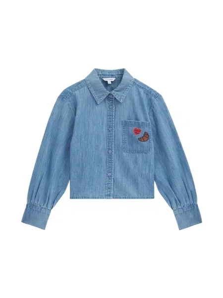 WE Fashion Bluză albastru denim / maro pueblo / cireș roșu