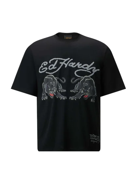 Ed Hardy Tricou Doppel-Panther albastru deschis / gri negru