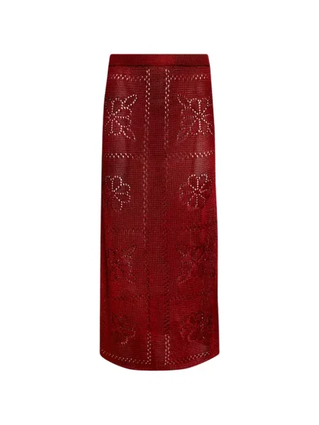 Fustă midi Calle Del Mar cu model floral până la genunchi roșu