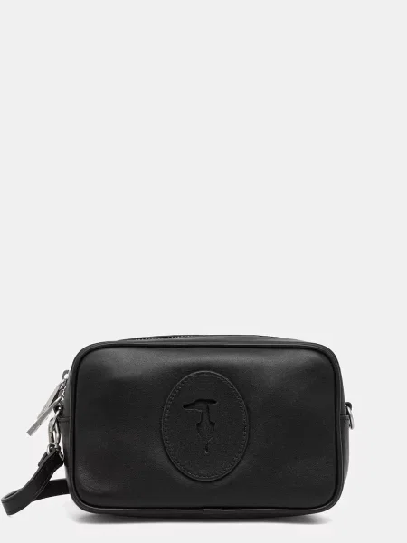 Кожена чанта Trussardi черно
