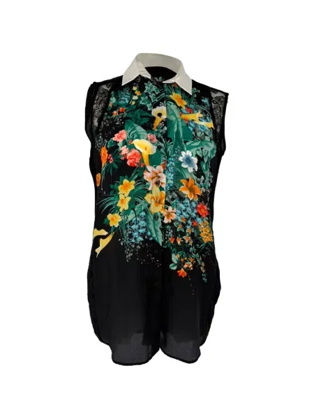 Bluză Sandro cu model floral cu imagine din dantelă negru