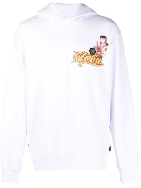 Суичър с качулка Philipp Plein с принт бяло