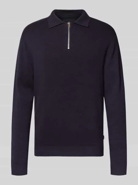 Sweter z dzianiny z prążkowanymi wykończeniami model ‘MILANO’ Jack & Jones Premium granatowy
