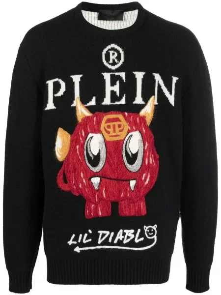 Pulover Philipp Plein cu broderie cu decolteu rotund negru