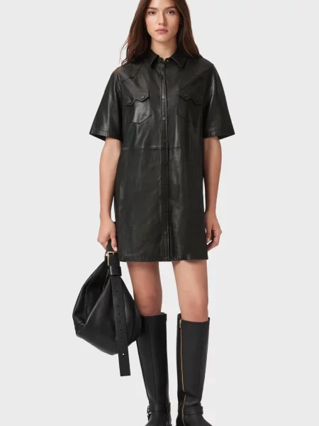 Кожаное платье Allsaints черное