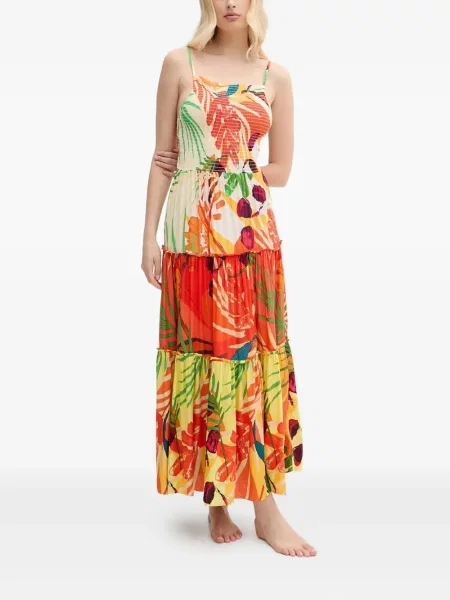 Warstwowa maksi sukienka maxi Desigual garniturowa pomarańczowa