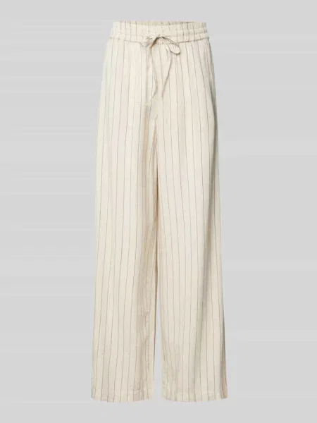 Spodnie szerokie o kroju regular fit z mieszanki i bawełny model ‘PIA’ Pieces beżowe