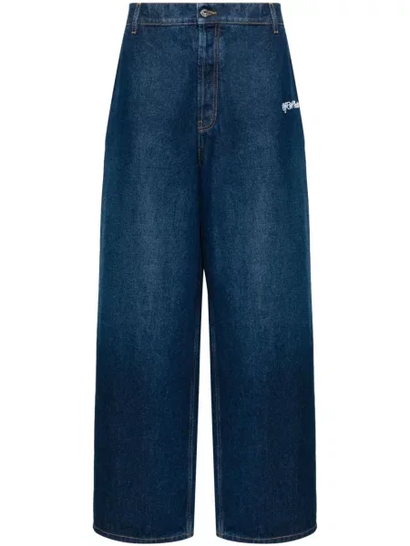 Blugi Off-white cu broderie alb