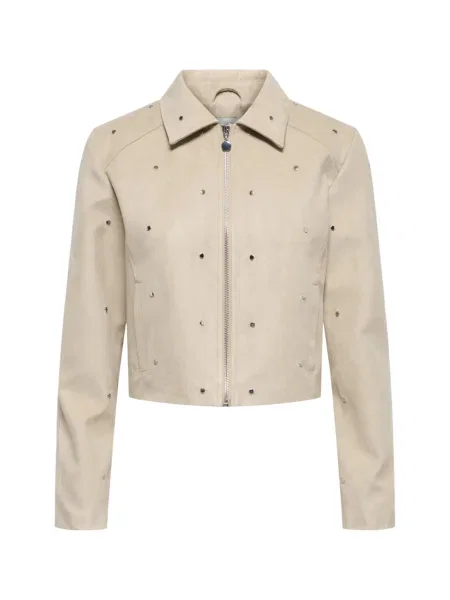 Krótka kurtka Jacqueline De Yong z długim rękawem beżowa