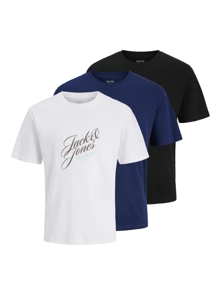 JACK & JONES Tricou JORINWOOD bleumarin / maro / negru alb