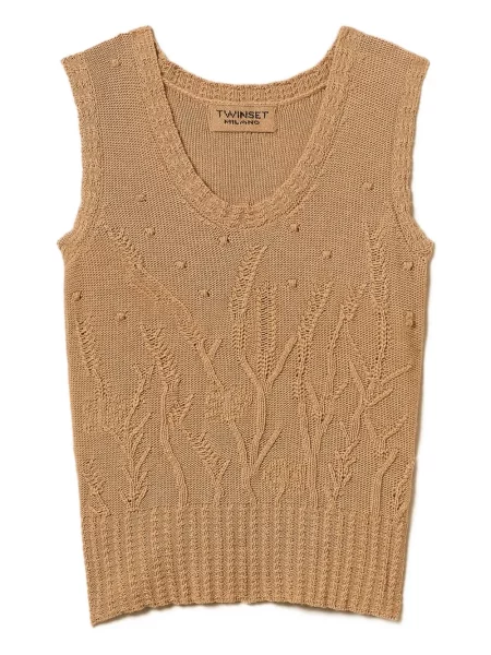 Vestă Twinset cu model floral tricotate maro
