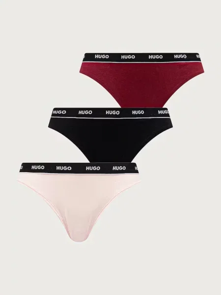 HUGO tangá dámske s elastanom TRIPLET THONG STRIPE ružová