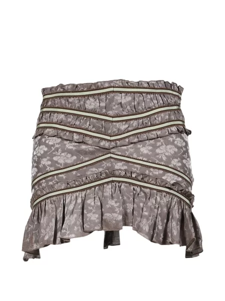 Fusta mini Knwls cu model floral cu volane din jacard maro