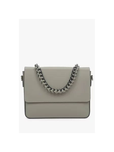 Сумка з ланцюжком шкіряна Estro сіра