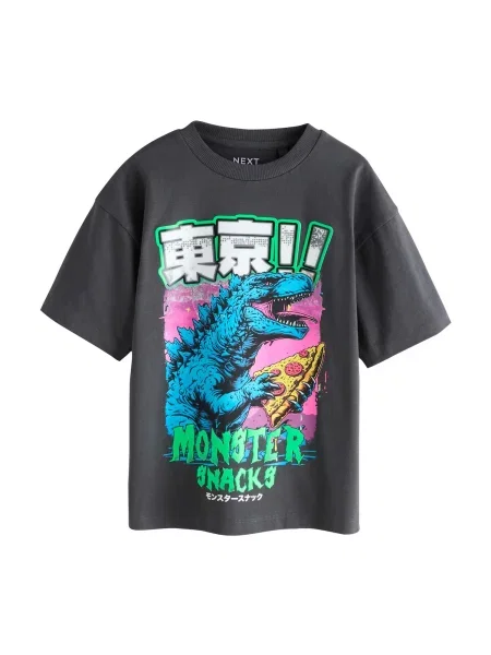 Next Tricou gri închis / verde / roz alb