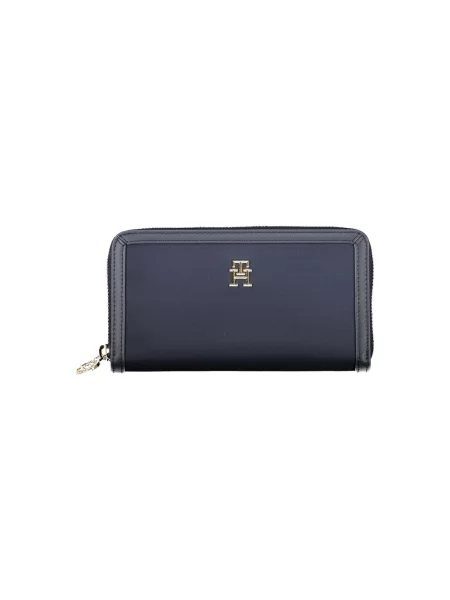 Duży lniany portfel Tommy Hilfiger elegancki niebieski
