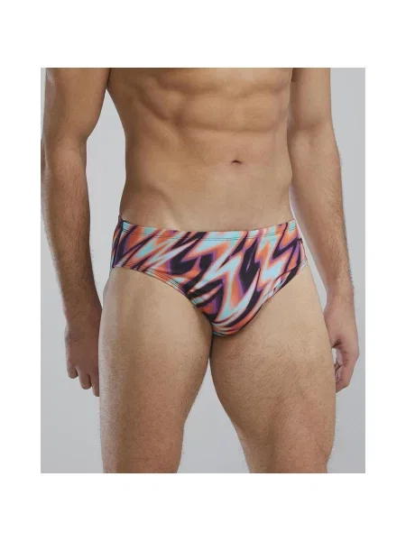 Kąpielówki TYR Durafast Elite Disarray Brief pomarańczowe liliowe 26 białe