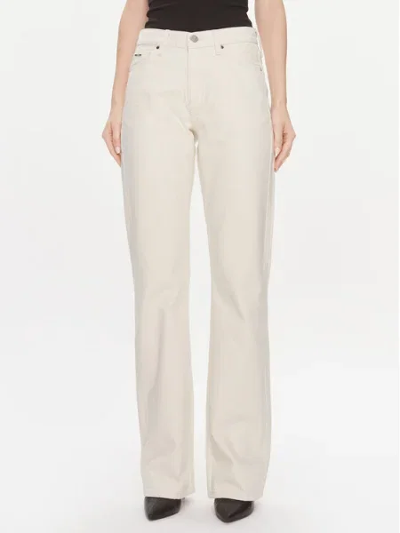 Calvin Klein Blugi Mid Rise Relax Bootcut Ecru alb