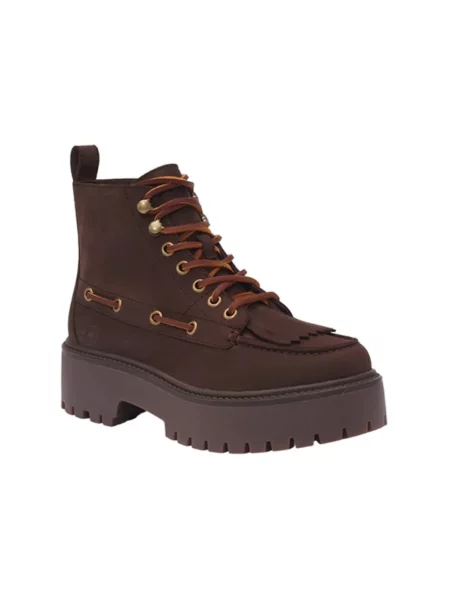Botki Timberland skórzane na platformie w miejskim stylu brązowe