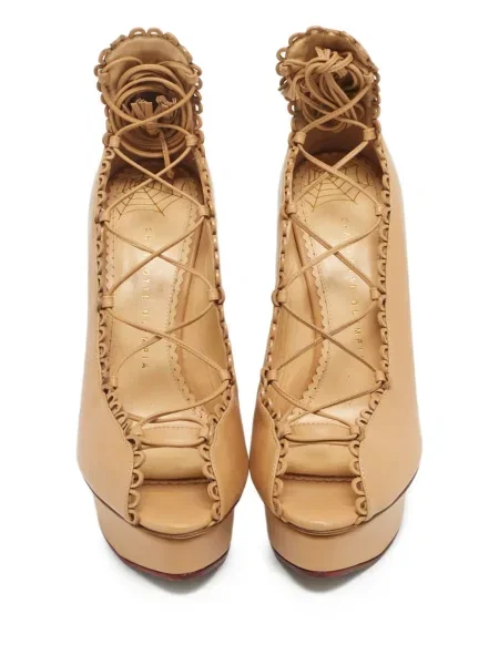 Полуотворени обувки Charlotte Olympia с връзки на платформе с дантела