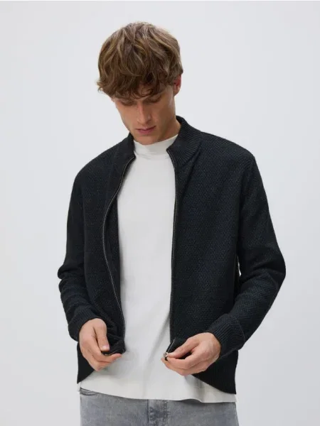 Reserved Rozpinany sweter ze stójką czarny