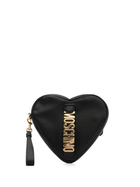 Geantă plic Moschino cu motiv cu inimi cu autograf negru