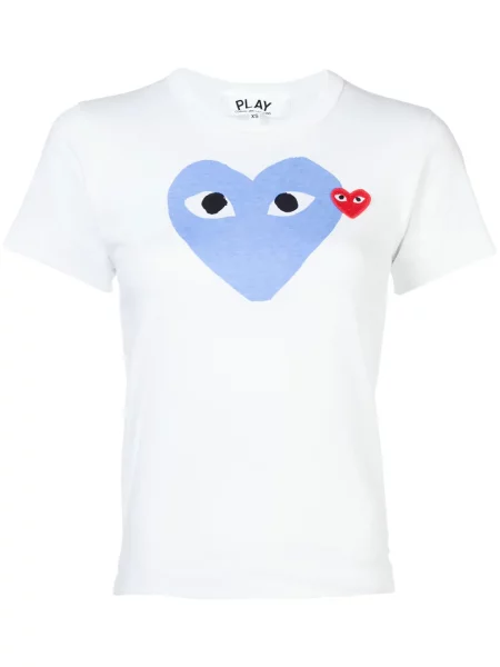Tricou Comme Des Garcons Play cu imagine cu motiv cu inimi alb