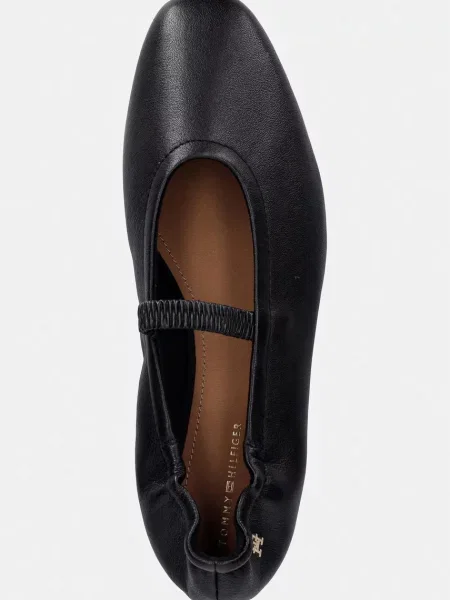 Tommy Hilfiger балеринки от кожа SOFT LEATHER ELLASTIC BALLERINA черно