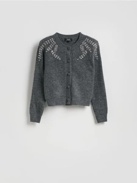 Reserved Кардиган з аплікаціями темно-сірий сірий
