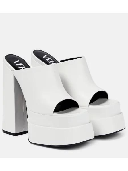 Papuci tip mules Versace din piele cu platformă alb