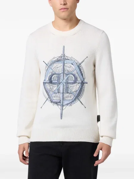 Pulover Philipp Plein cu decolteu rotund roz