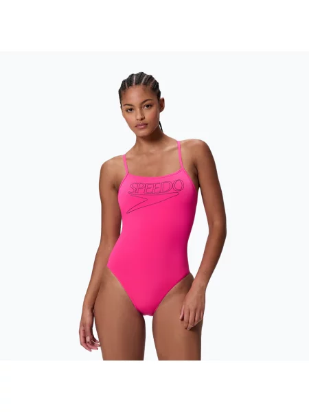 Дамски цял бански костюм Speedo Endurance+ Logo Thin Strap margarita pink розово