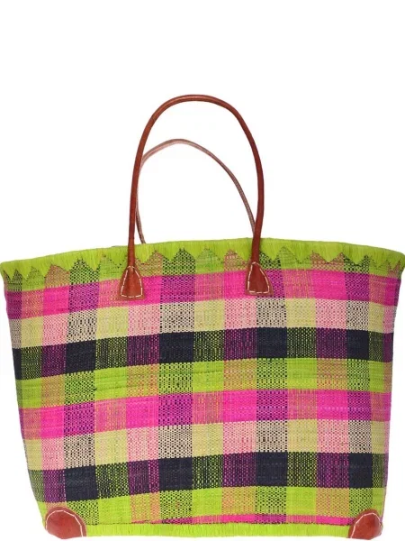 Le Comptoir de la plage Пляжна сумка Madras_GM_Vert_Anis Солома зелений