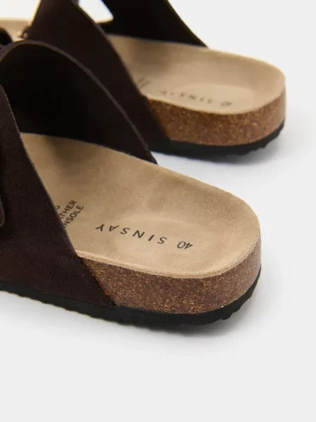 Кожаные шлепанцы Sinsay с ремешками коричневые