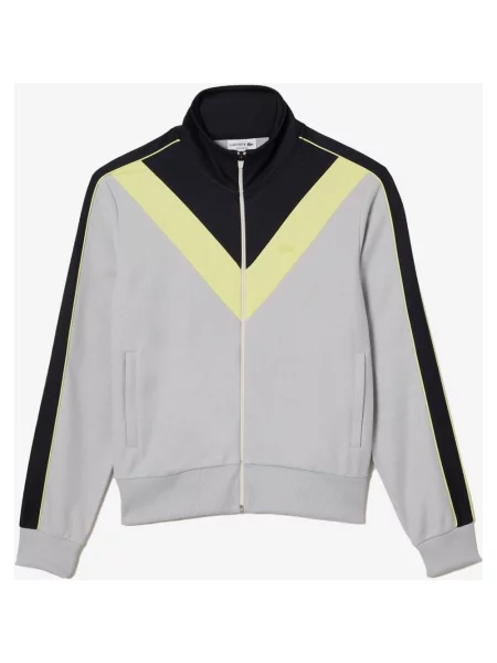 Bluza Lacoste Piqué Block z pełnym zamkiem szara żółta M czarna