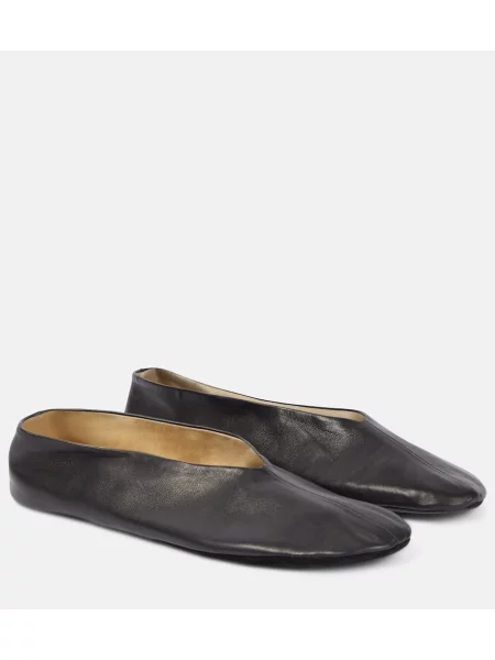Balerini The Row din piele slip-on negru