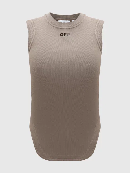 Майка в рубчик з вишивкою логотипа Off-white коричнева