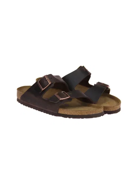 Klapki Birkenstock skórzane bez obcasa brązowe