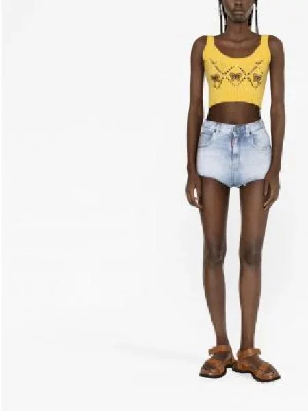 Szorty jeansowe Dsquared2 z wysoką talią niebieskie