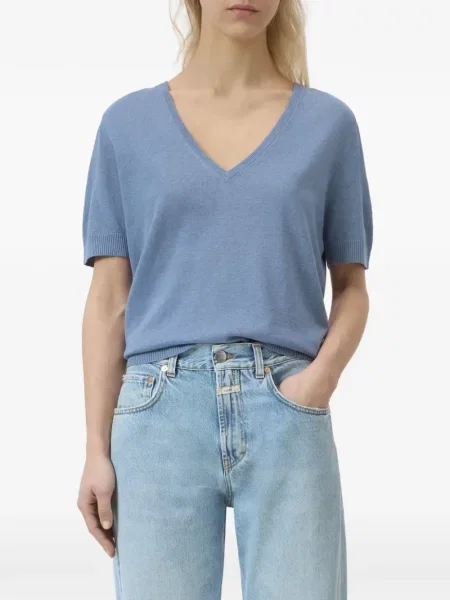 Top Closed cu decolteu în V albastru