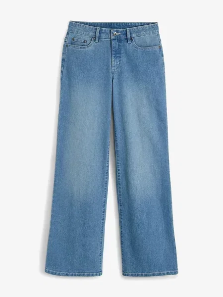 Dżinsy wide leg mid waist ze stretchem niebieskie