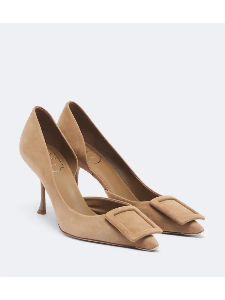 Pantofi cu toc Roger Vivier din piele de căprioară bej